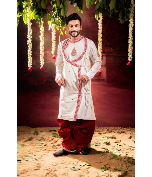 Men’s Classic Cotton Silk Wedding & Festive Kurta with Dhuti Set 