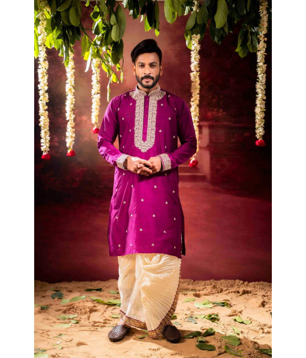 Men’s Classic Raw Silk Kurta Dhuti Set 