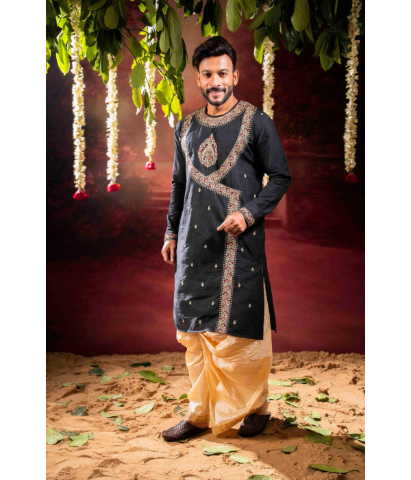Men’s Regal Bangalore Silk Wedding Festival Kurta & Dhuti Set 