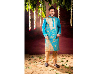 Men’s Traditional Raw Silk Wedding & Festive Kurta with Pyjama Set 