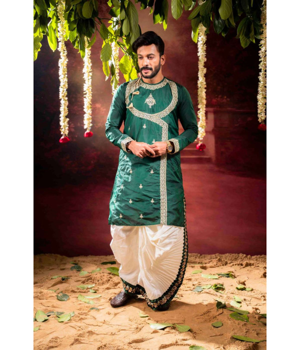 Men’s Traditional Bangalore Silk Wedding Kurta & Dhuti Set 