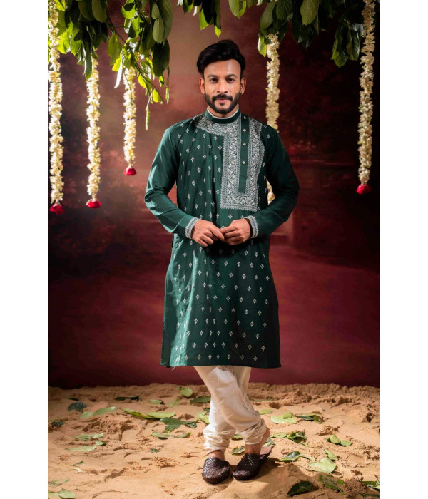 Men’s Classic Raw Silk Side-Neck Kurta with Pyjama Set 