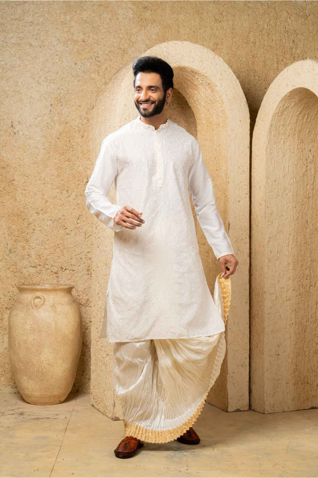 Men’s Imperial Cotton Silk Occasion Kurta with Dhuti Set 