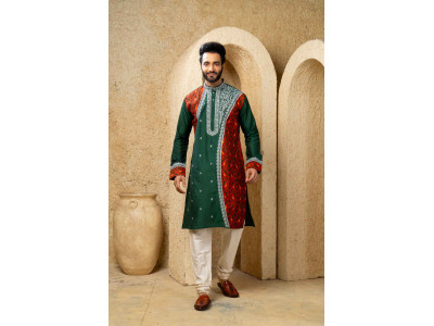 Men’s Heritage Cotton Silk Occasion Kurta with Pyjama Set 