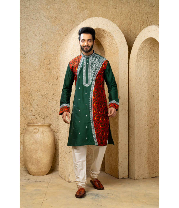 Men’s Heritage Cotton Silk Occasion Kurta with Pyjama Set 