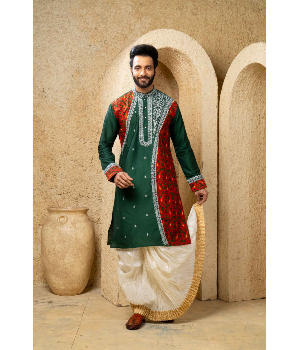 Men’s Heritage Cotton Silk Occasion Kurta with Dhuti Set 