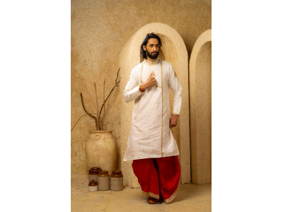 Men’s Regal Cotton Silk Occasion Kurta with Dhuti Set 