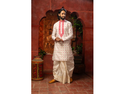 Men’s Classic Raw Silk Side-Neck Kurta with Dhuti Set 