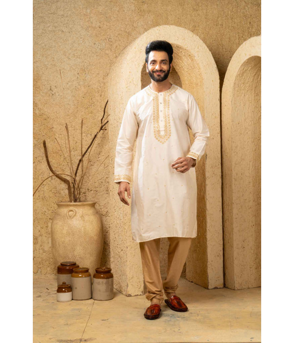 Men’s Classic Raw Silk Side-Neck Kurta with Pyjama Set 