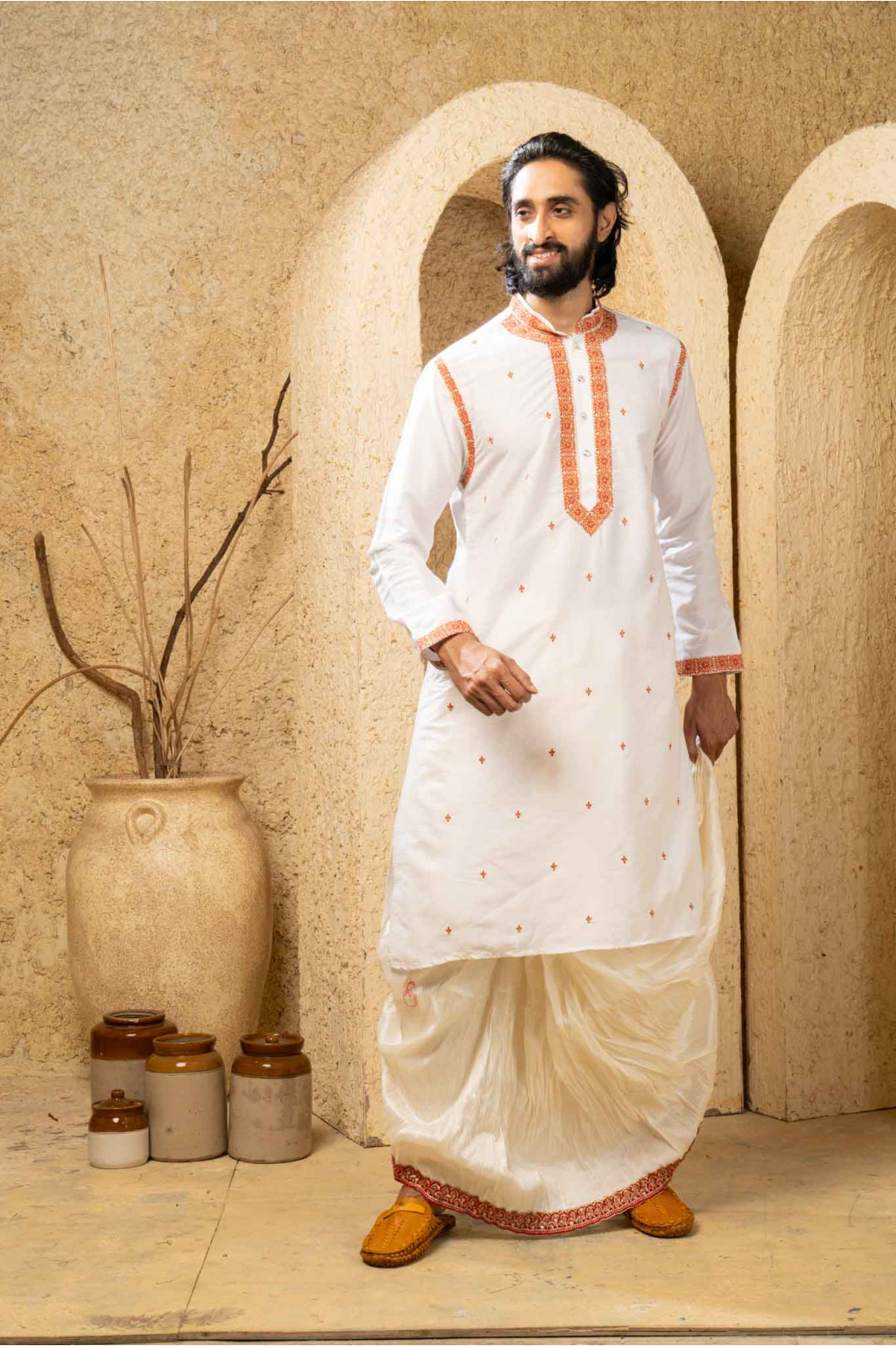 Men’s Classic Cotton Silk Wedding & Festive Kurta with Dhuti Set 