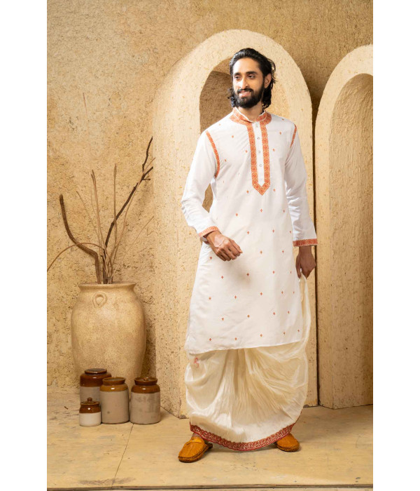 Men’s Classic Cotton Silk Wedding & Festive Kurta with Dhuti Set 