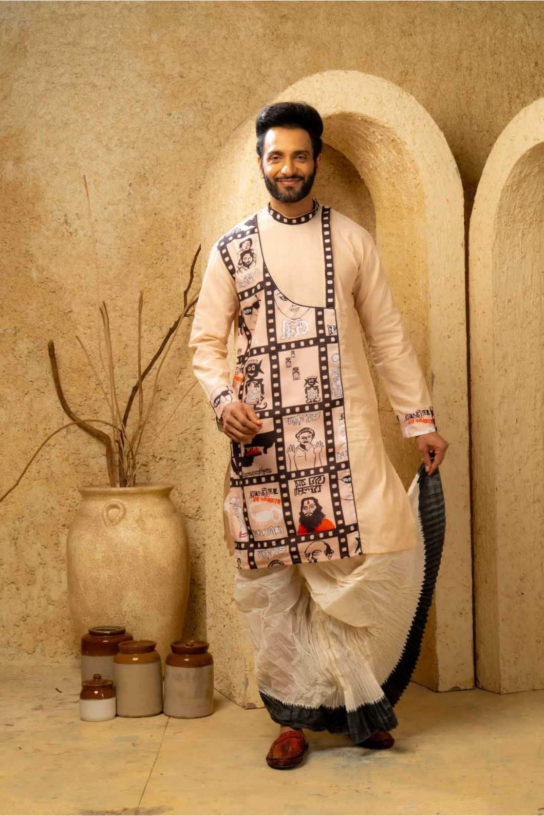 Men’s Traditional Raw Silk Wedding & Festive Kurta with Dhuti Set 
