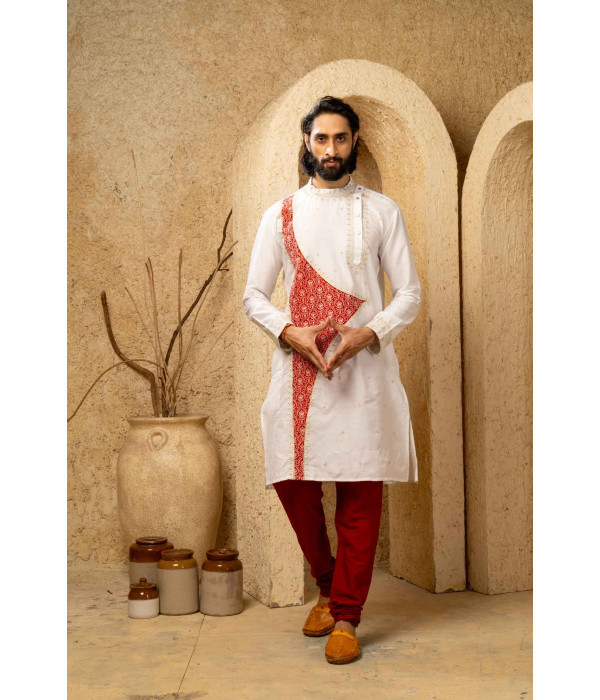 Men’s Royal Raw Silk Wedding Wear Pyjama Set 