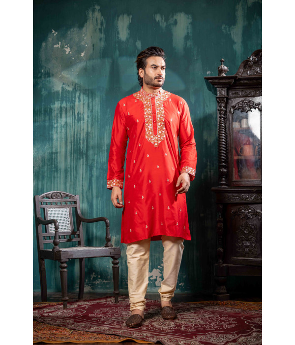 Men’s Raw Silk Kurta with Pyjama Set