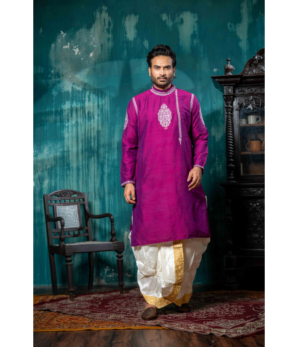 Men’s Refined Khadi Silk Kurta with Dhoti Pant Set