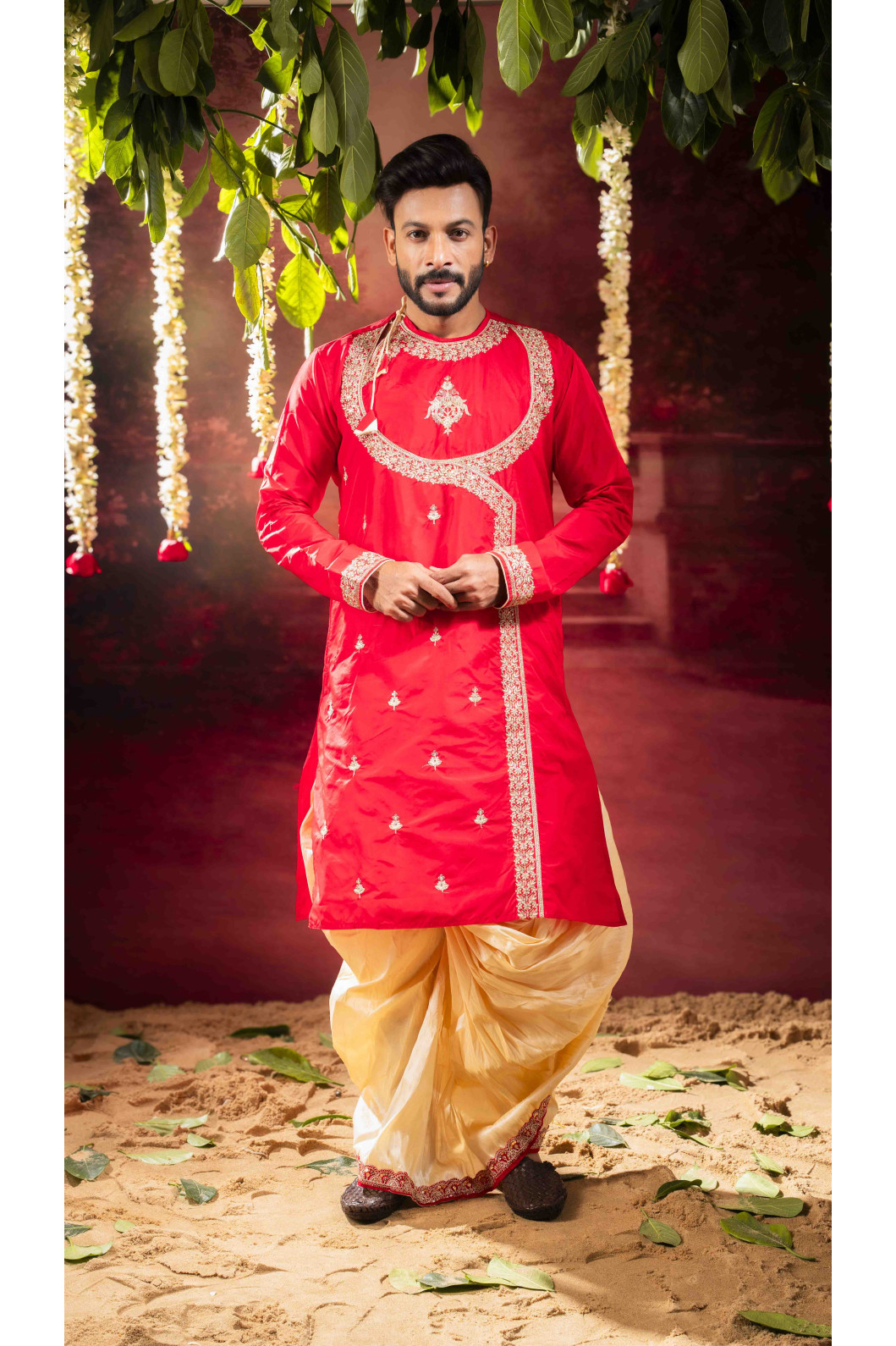 Men’s Traditional Bangalore Silk Wedding Kurta & Dhuti Set 
