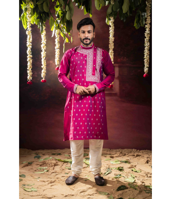 Men’s Classic Raw Silk Side-Neck Kurta with Pyjama Set 
