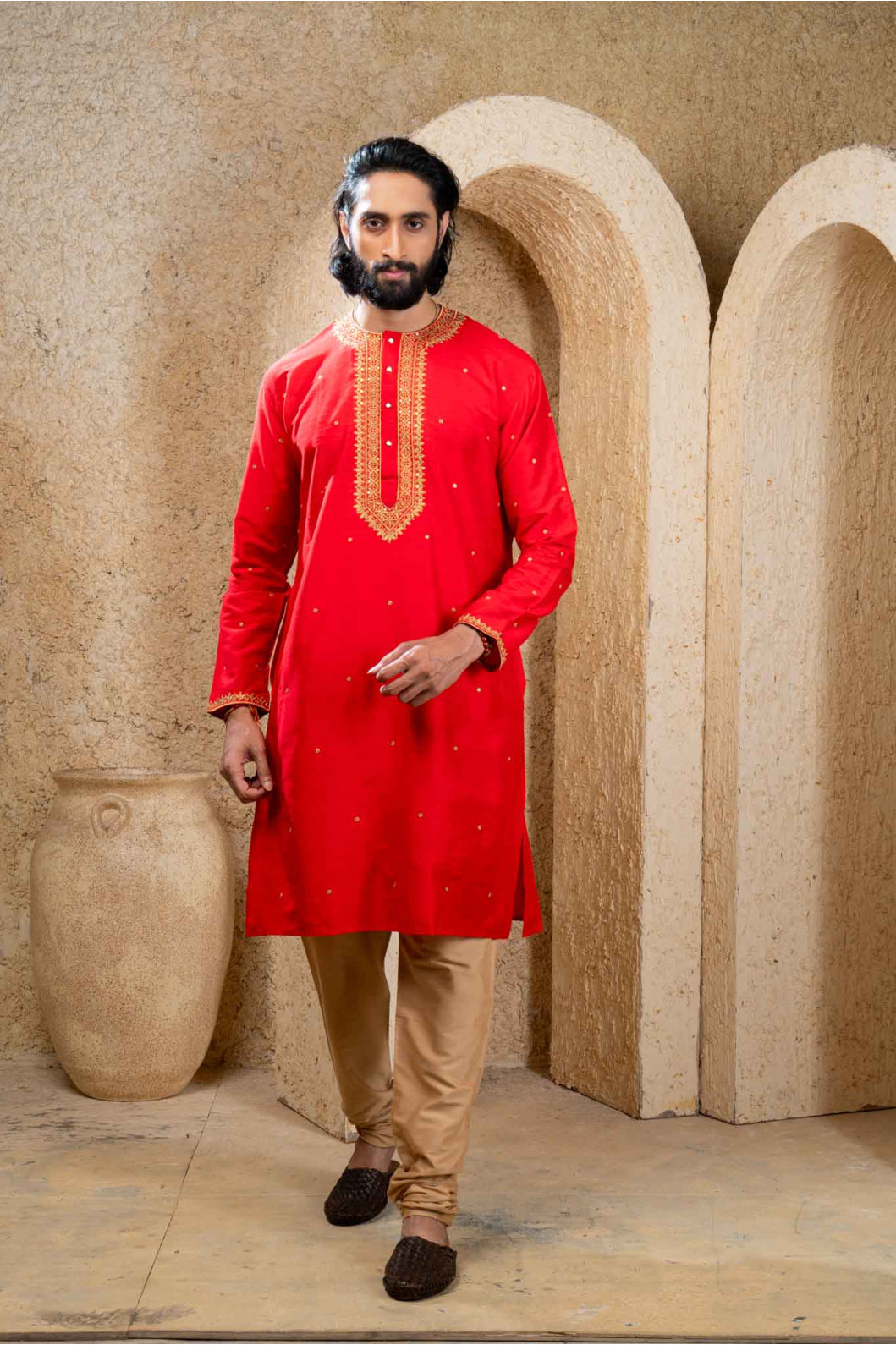 Men’s Classic Raw Silk Side-Neck Kurta with Pyjama Set 