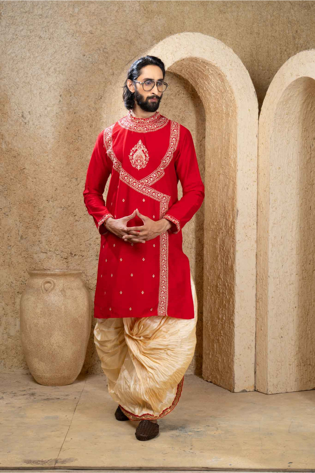Men’s Regal Bangalore Silk Wedding Festival Kurta & Dhuti Set 