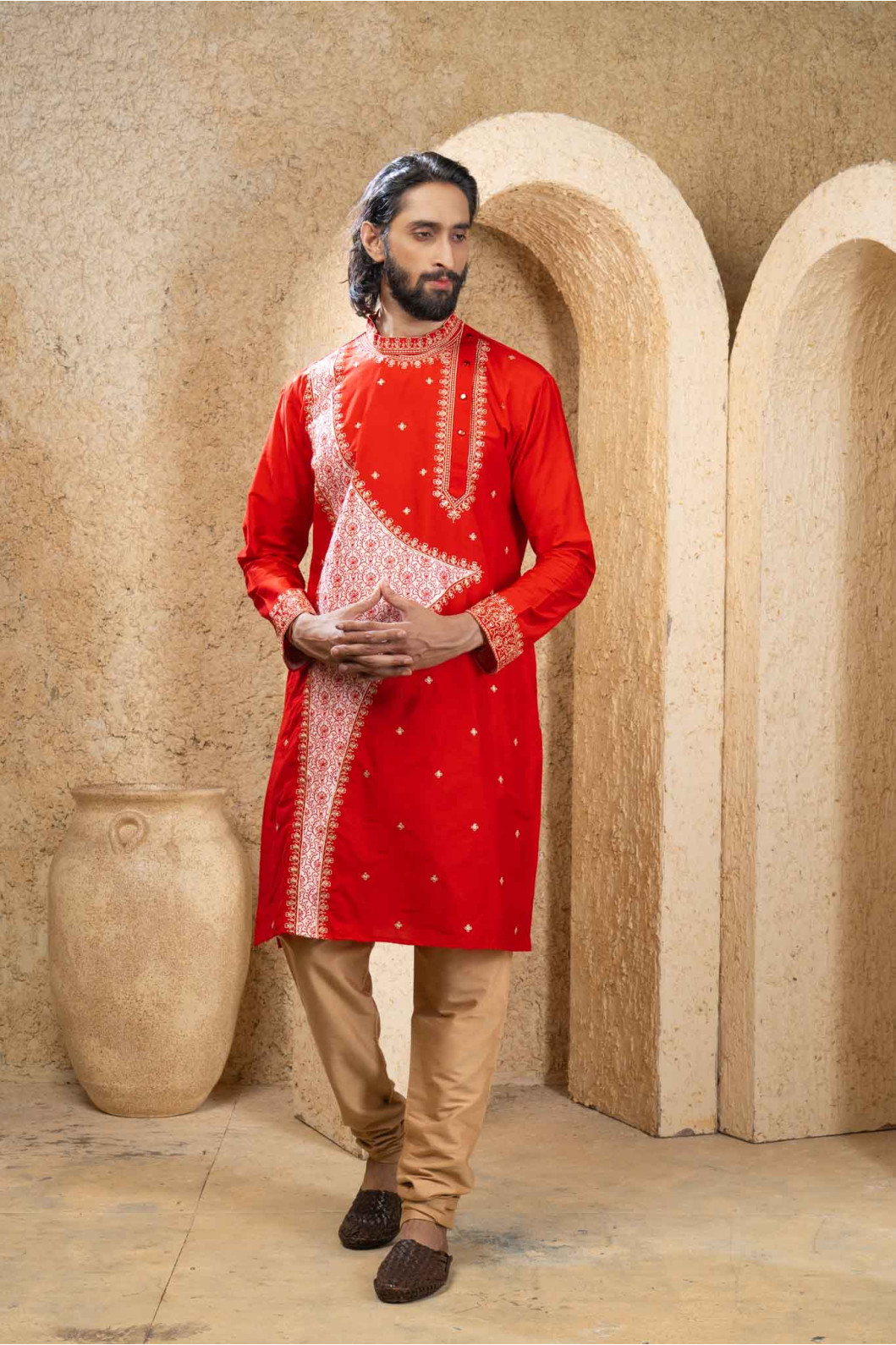 Men’s Royal Raw Silk Wedding Wear Pyjama Set 