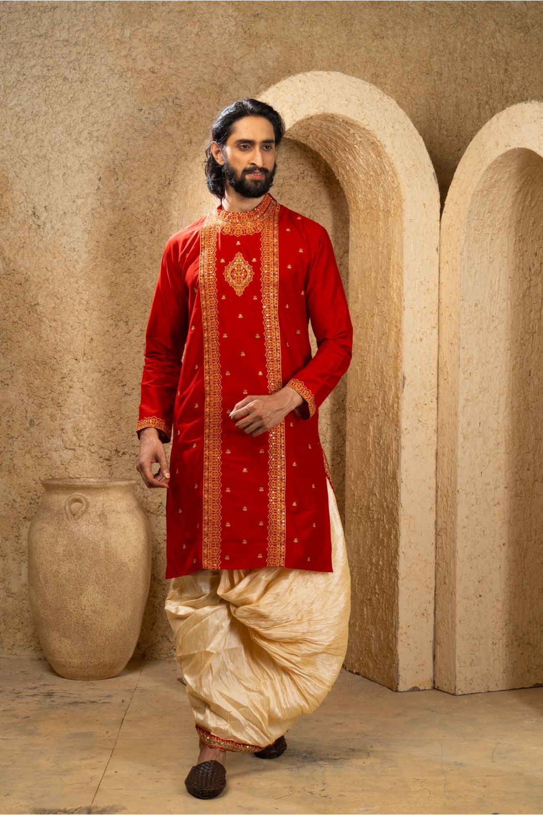 Men’s Royal Cotton Silk Occasion Wear Dhuti Set 