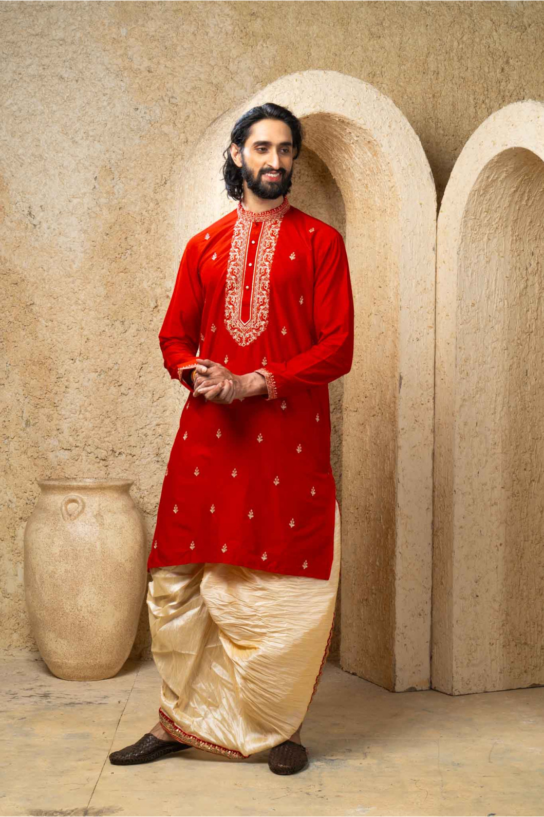 Men’s Traditional Bangalore Silk Wedding Kurta & Pyjama Set 