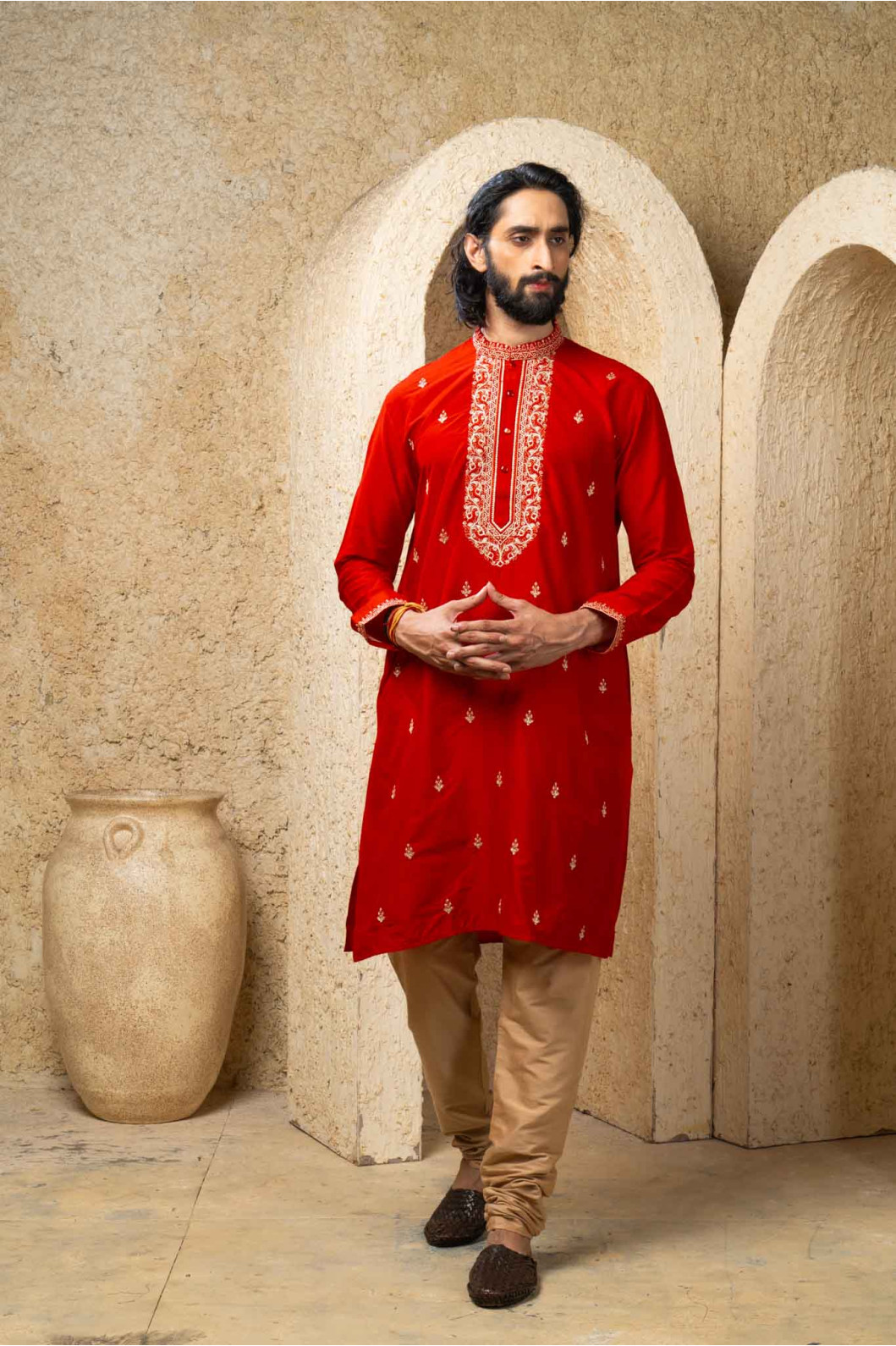 Men’s Traditional Bangalore Silk Wedding Kurta & Dhuti Set 