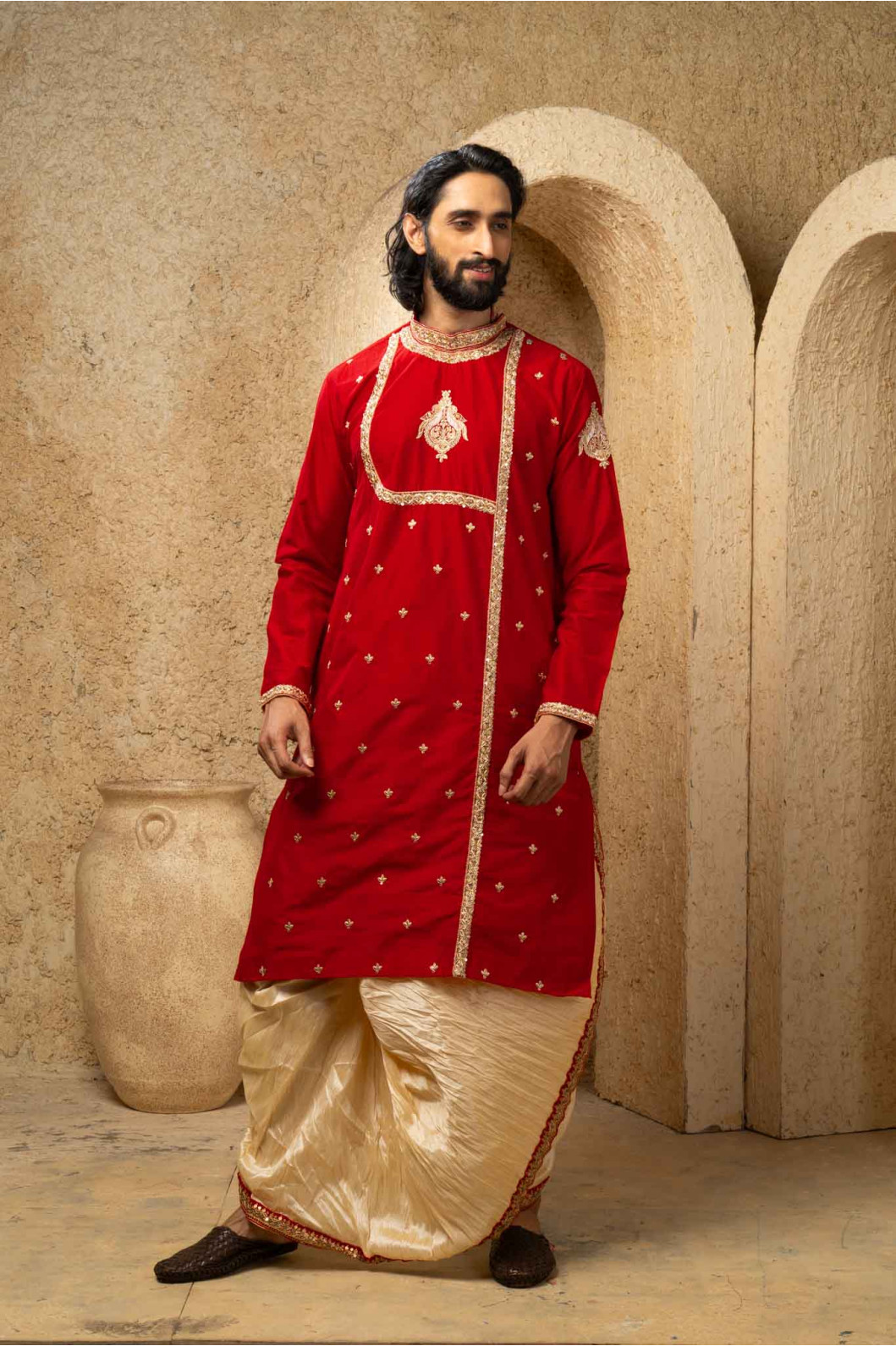 Men’s Regal Cotton Silk Occasion Kurta with Dhuti Set 