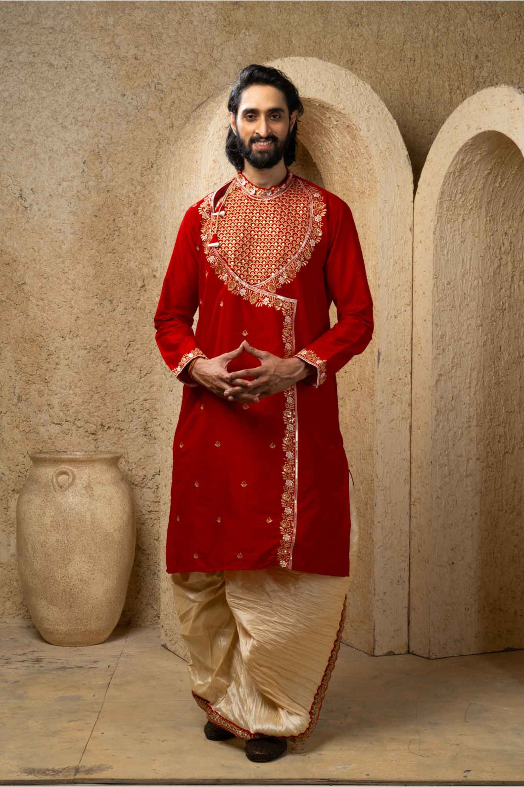 Men’s Classic Raw Silk Kurta Dhuti Set 