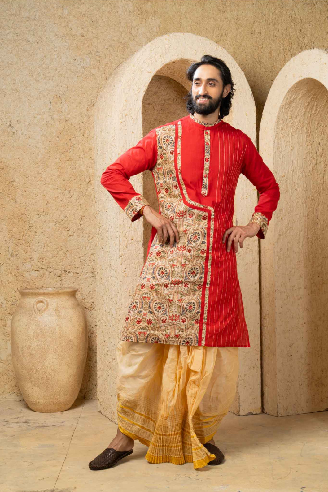 Men’s Majestic Cotton Silk Occasion Kurta with Dhuti Set 