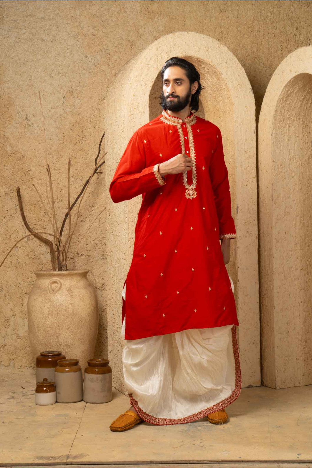 Men’s Grand Cotton Silk Occasion Kurta with Dhuti Set 