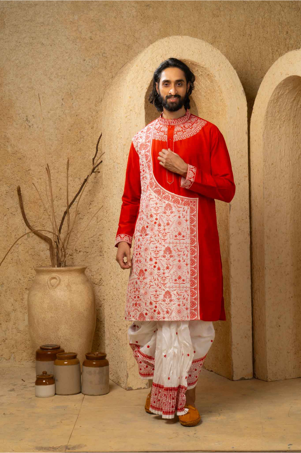 Men’s Elegant Cotton Silk Occasion Kurta with Dhuti Set 