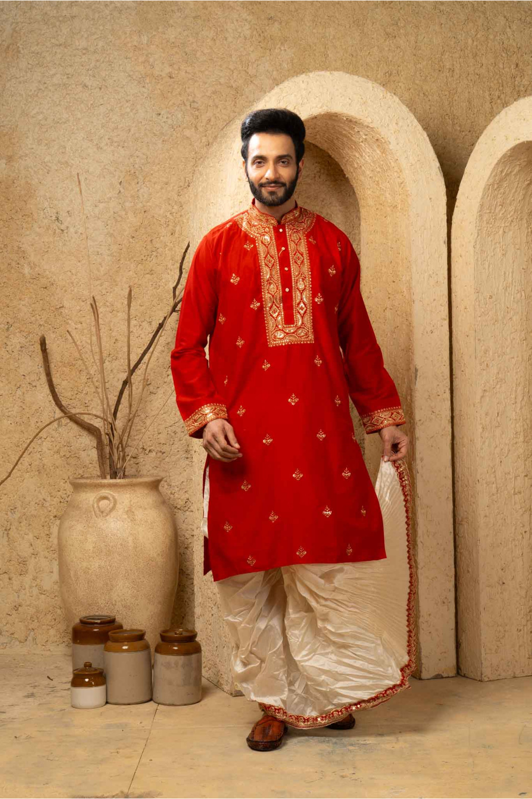 Men’s Signature Cotton Silk Occasion Kurta with Dhuti Set 