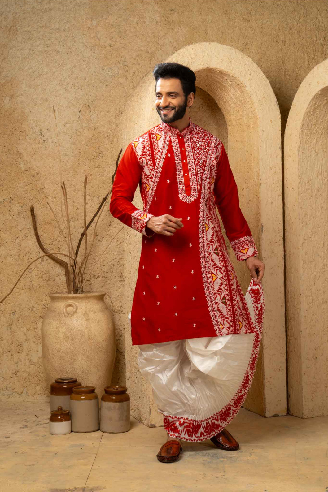 Men’s Heritage Cotton Silk Occasion Kurta with Dhuti Set 