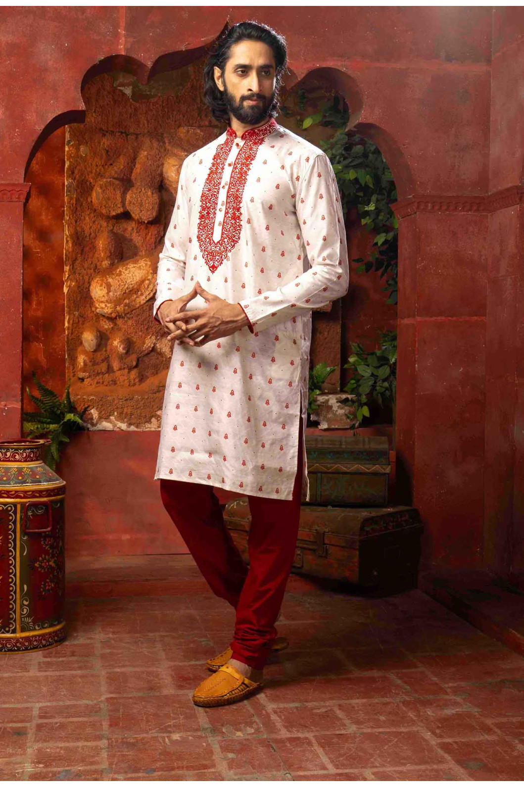 Men’s Classic Raw Silk Side-Neck Kurta with Pyjama Set 