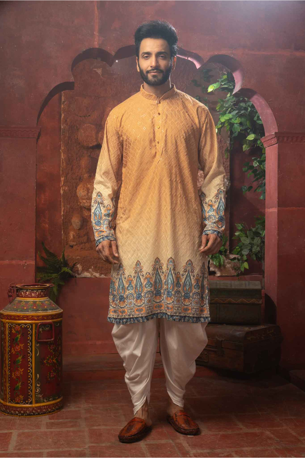 Men’s Classic Cotton Silk Wedding & Festive Kurta with COWL 
