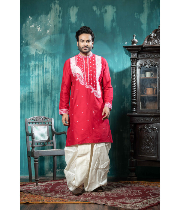 Men’s Cotton Silk Kurta with Dhoti Pant Set