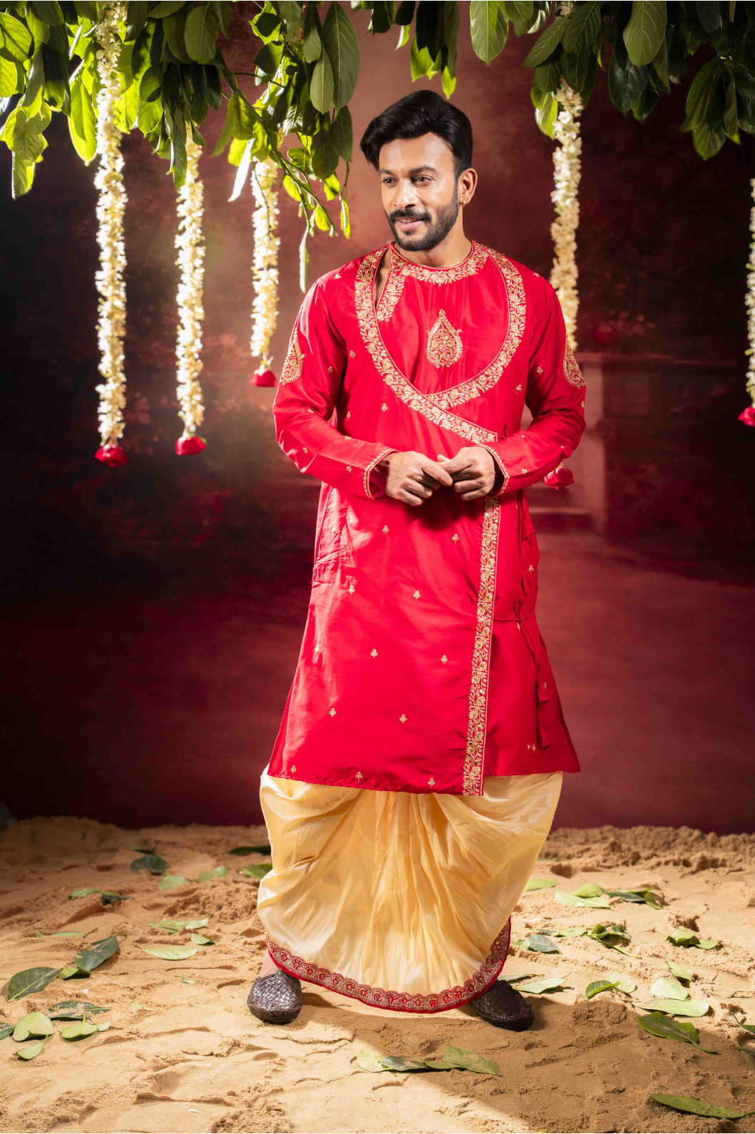 Men’s Classic Cotton Silk Wedding & Festive Kurta with Dhuti Set 