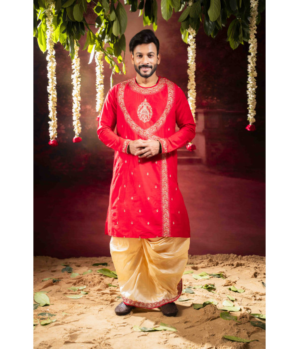 Men’s Regal Bangalore Silk Wedding Festival Kurta & Dhuti Set 