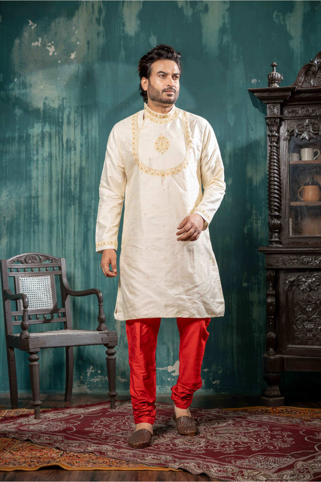 Men’s Bishnupuri Pure Silk Kurta with Pyjama Set