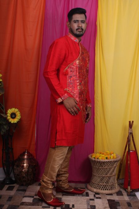Men's Raw Silk by Color Exclusive Boutique Work Dhoti Kurta