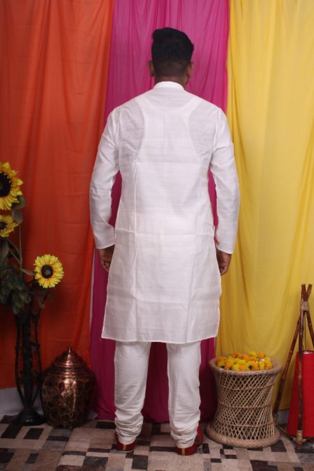 Men’s Festive Jamdani Kurta Dhoti Set – Embroidery on Front Panel