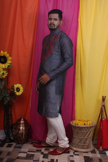 Men’s Premium Raw Silk Embroidered Kurta Pajama Set