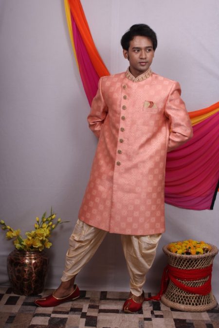 Men’s Raw Silk Kurta with Jamdani Embroidery & Pajama Se