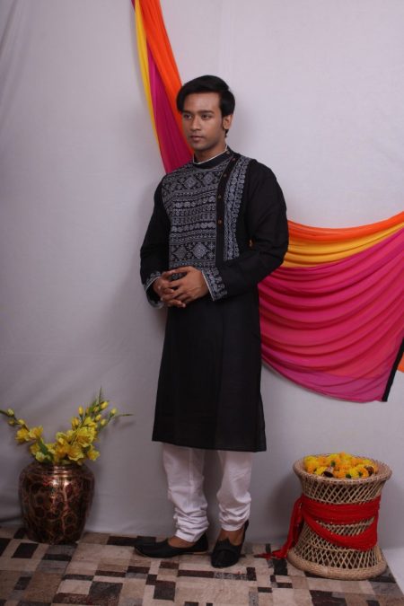 Men’s Royal Raw Silk Wedding Wear Dhuti Set