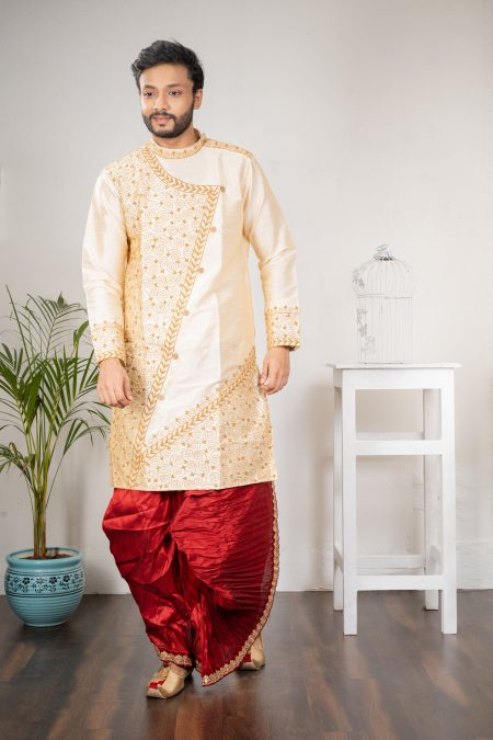 Raw Silk Kurta With Cord Stitch Work