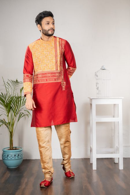 Raw silk boutique patch work Kurta With Pajamas
