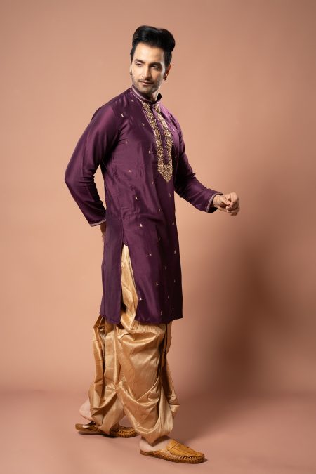 Men's Ethnic Front Locket Buta Work Kurta Dhoti