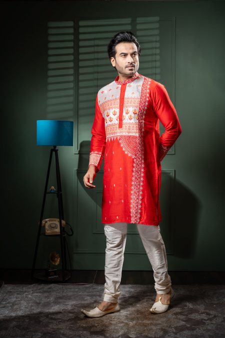 Men’s Fashionable Raw Silk Jalwaar with Pajama – Elegant Festive & Wedding Wear