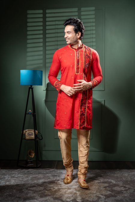 Men’s Designer Khadi Jamdani Kurta Pajama Set